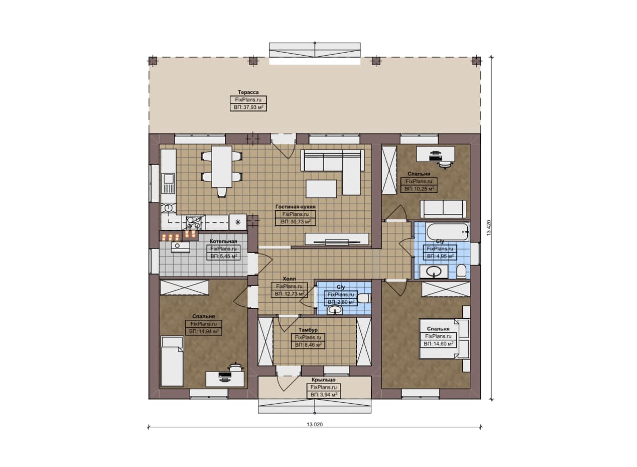 Планировка Одноэтажный дом F-12140