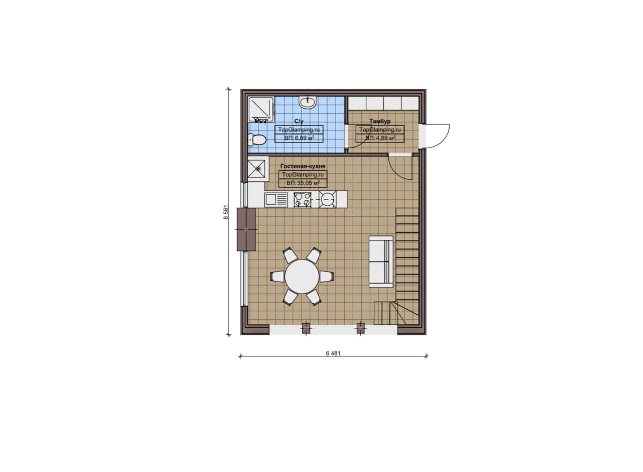 Планировка Одноэтажный дом с мансардой  F-22148